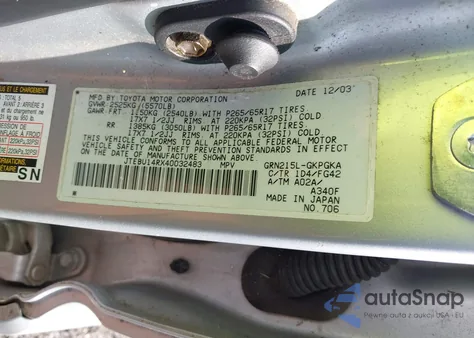 2004 Toyota 4Runner Sr5 V6 from USA, damaged, VIN JTEBU14RX40032483